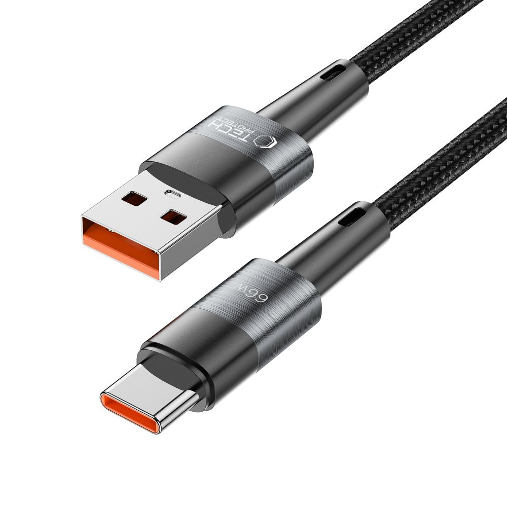 USB-A - USB-C adat- és töltőkábel Tech-Protect Ultraboost, 66W, 0,5m, szürke