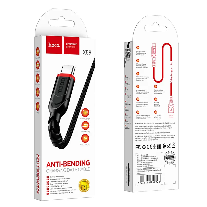 USB-A - USB-C HOCO X59 Victory adat- és töltőkábel, 18W, 1m, Fekete