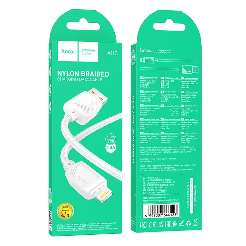USB-A - Lightning adat- és töltőkábel HOCO X113, 18W, 1m, fehér