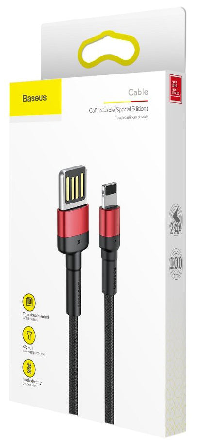 USB-A - Lightning Baseus Cafule Special Edition adat- és töltőkábel, 18W, 1m, Piros CALKLF-G91