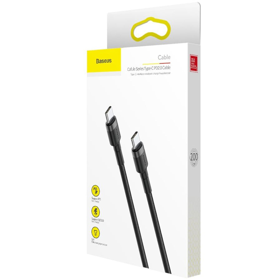 USB-C adat- és töltőkábel - USB-C Baseus Cafule, 60W, 2m, fekete CATKLF-HG1