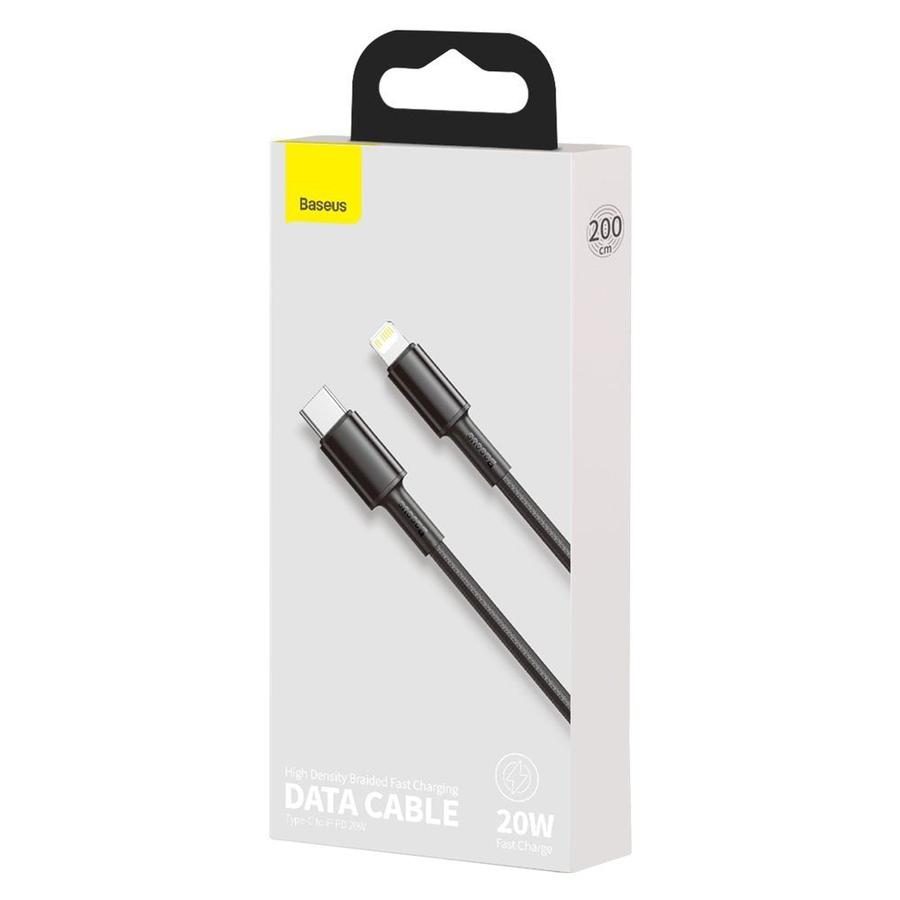 USB-C - Lightning adat- és töltőkábel Baseus High Density Braided, 20W, 2m, fekete CATLGD-A01
