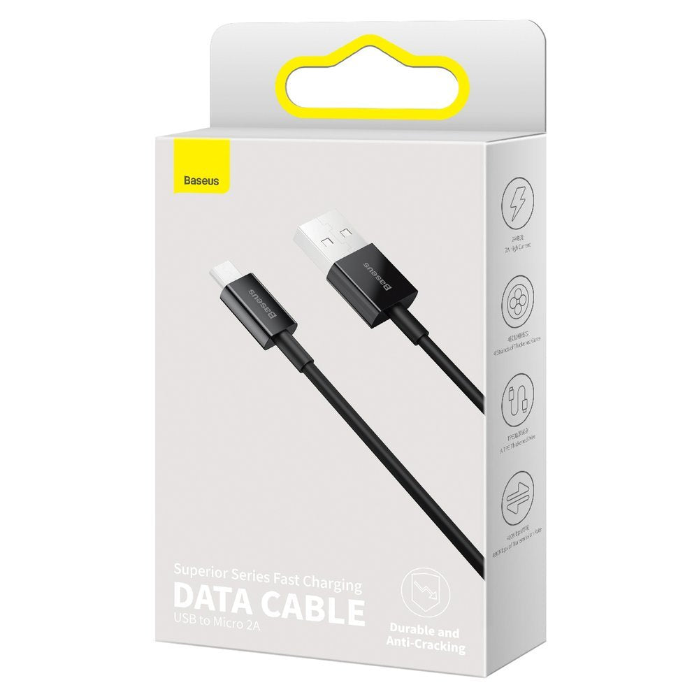 USB-A - microUSB adat- és töltőkábel Baseus Superior Series, 18W, 2m, fekete CAMYS-A01
