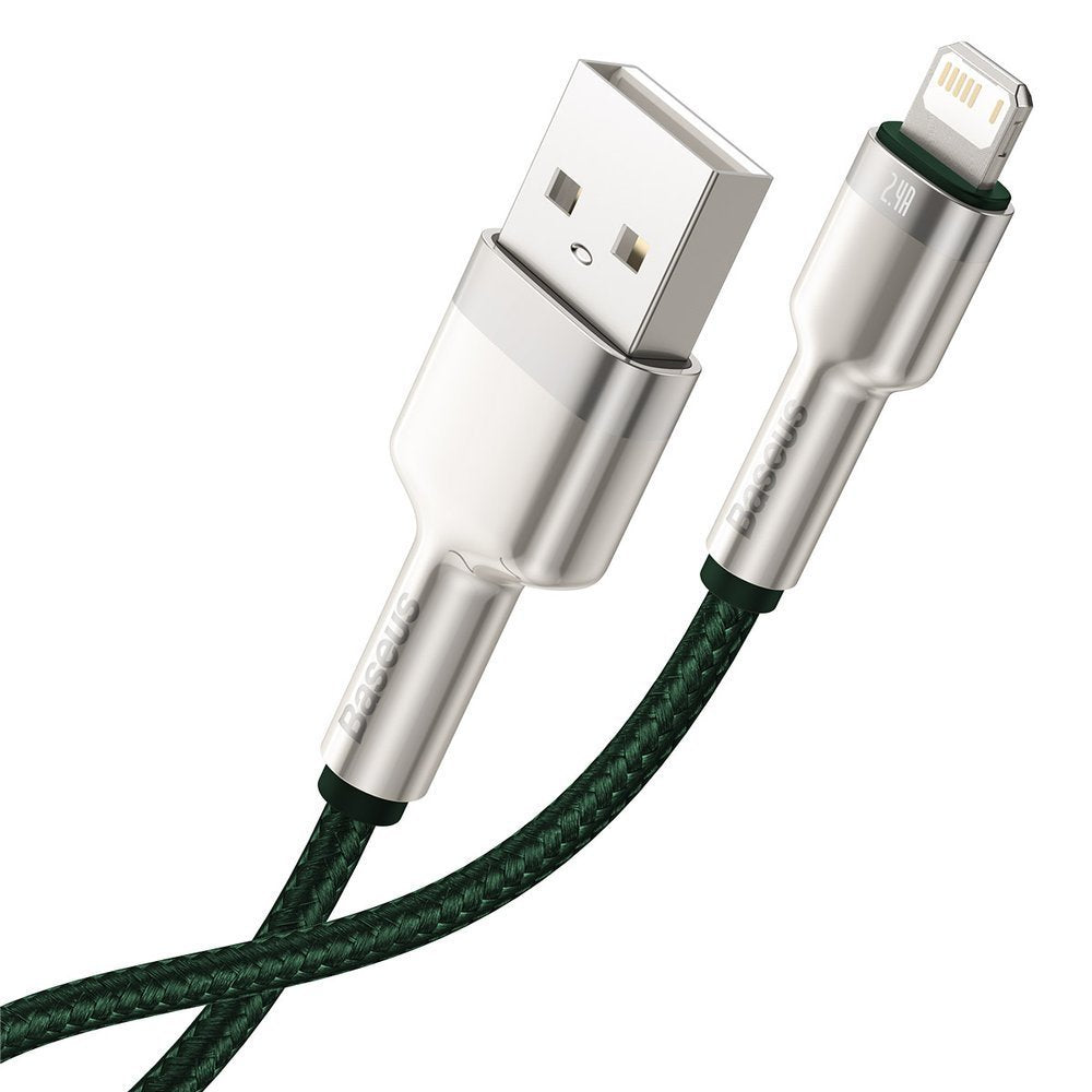 USB-A - Lightning Baseus Cafule Metal Series adat- és töltőkábel, 18W, 1m, Zöld CALJK-A06