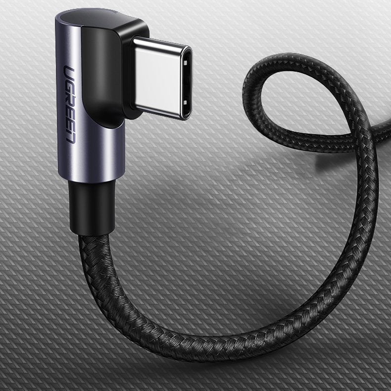 USB-C - USB-C UGREEN US255 Angled adat- és töltőkábel, 60W, 1m, szürke