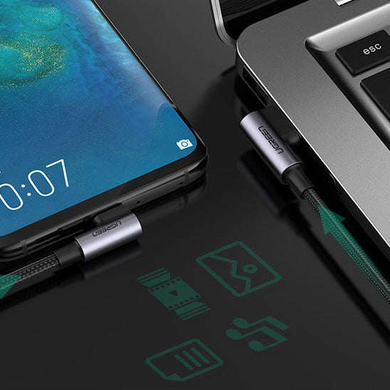 USB-A és USB-C közötti adatátviteli és töltőkábel UGREEN US255 szögletes, 60W, 1m, szürke