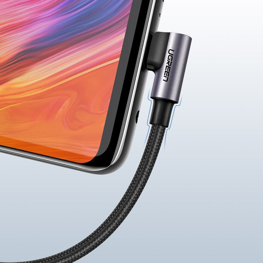 USB-A - USB-C UGREEN US284 Angled adat- és töltőkábel, 18W, 1m, szürke