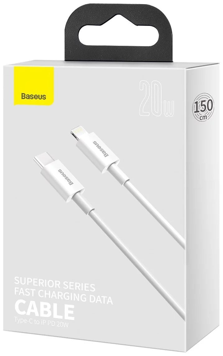 Adat- és töltőkábel USB-C - Lightning Baseus Superior sorozat, 20W, 1,5m, fehér CATLYS-B02