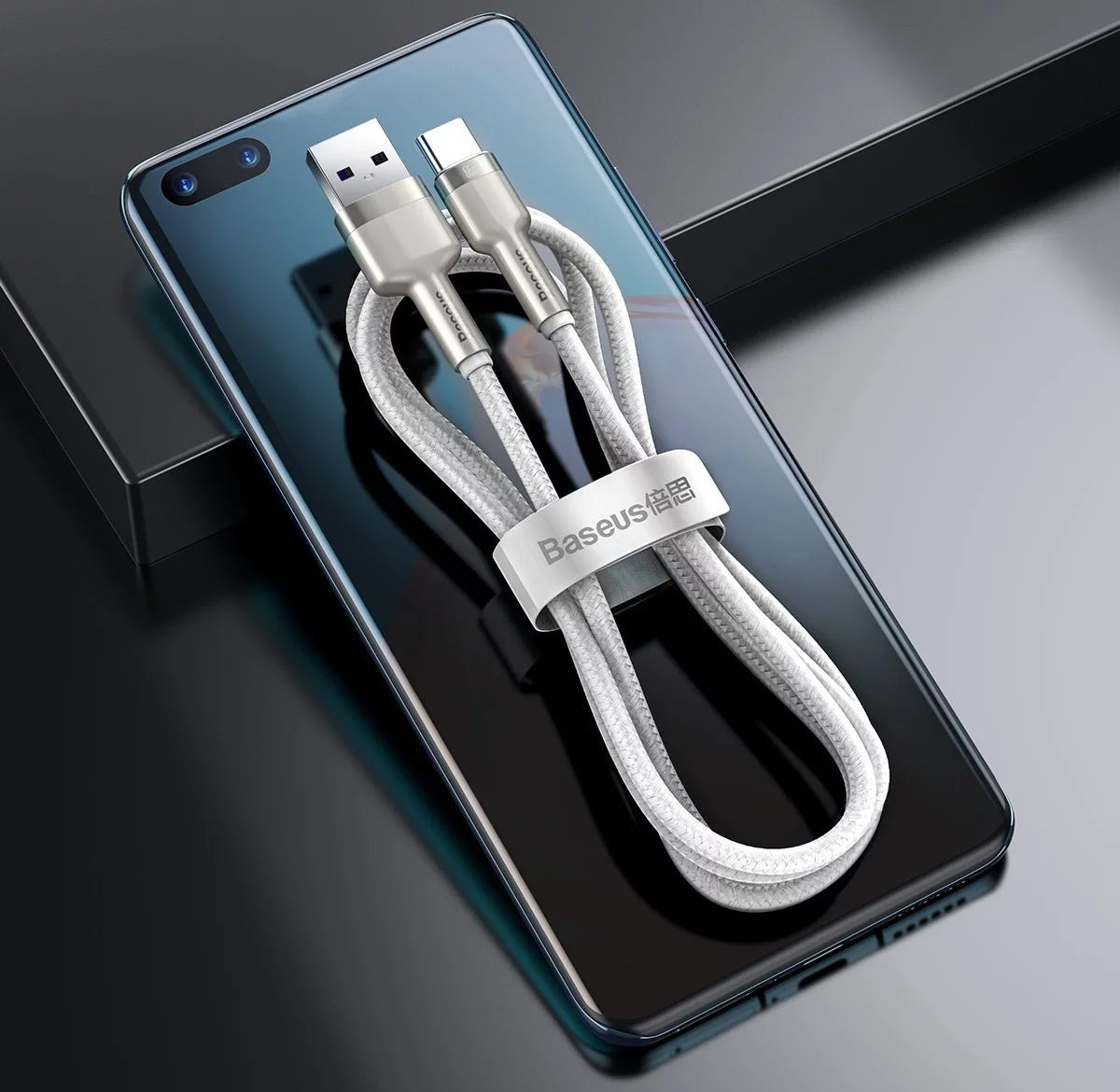Adat- és töltőkábel USB-A USB-C Baseus Cafule Metal Series, 66W, 1m, fehér CAKF000102