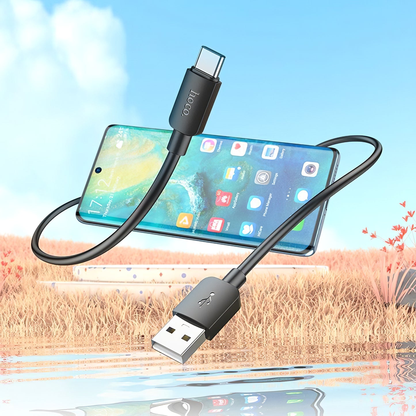 USB-A - USB-C HOCO X96 adat- és töltőkábel, 27W, 1m, Fekete
