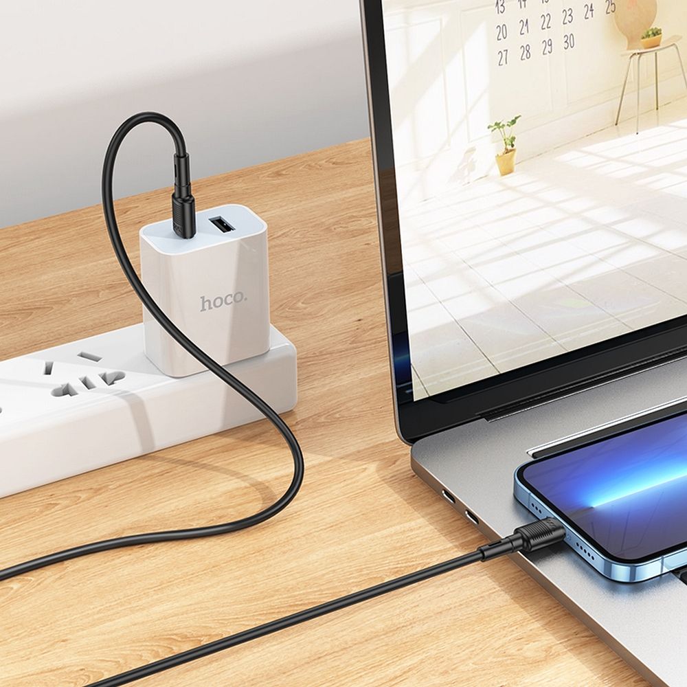 HOCO X83 Victory USB-C - Lightning adat- és töltőkábel, 20W, 1m, Fekete