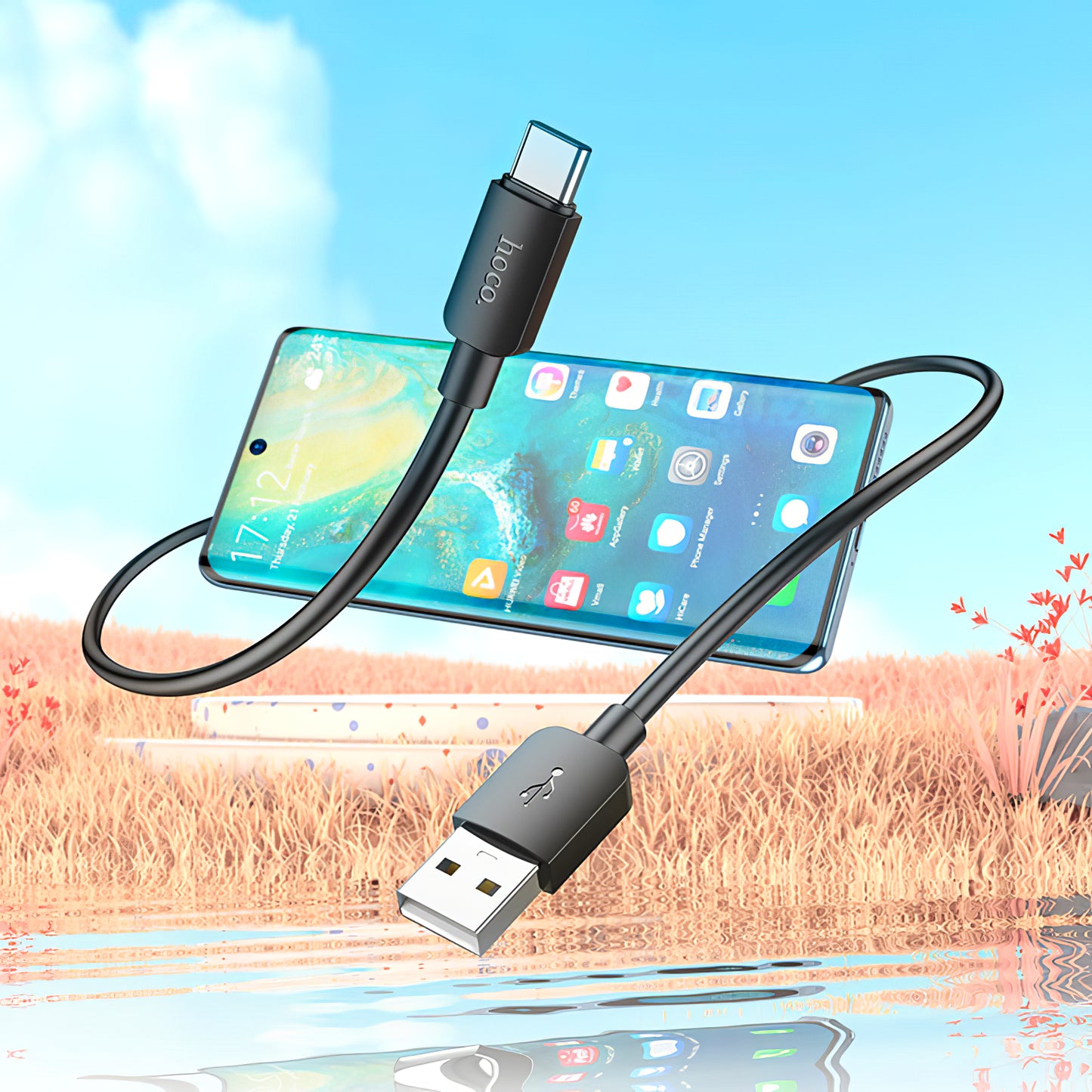 USB-A - USB-C HOCO X96 adat- és töltőkábel, 27W, 0.25m, Fekete