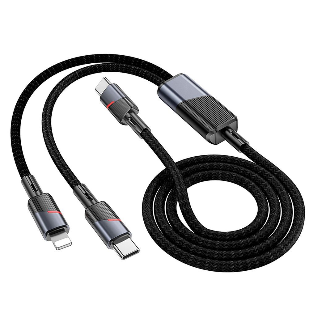 USB-C - Lightning / USB-C HOCO U139 2in1 adat- és töltőkábel, 100W, 1.2m, Fekete