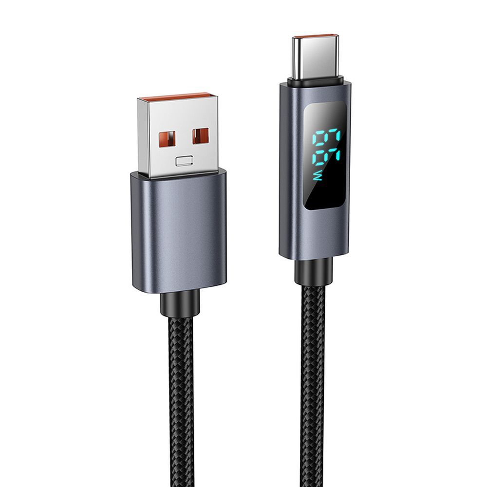 USB-A - USB-C HOCO Display X112 adat- és töltőkábel, 100W, 1m, Fekete
