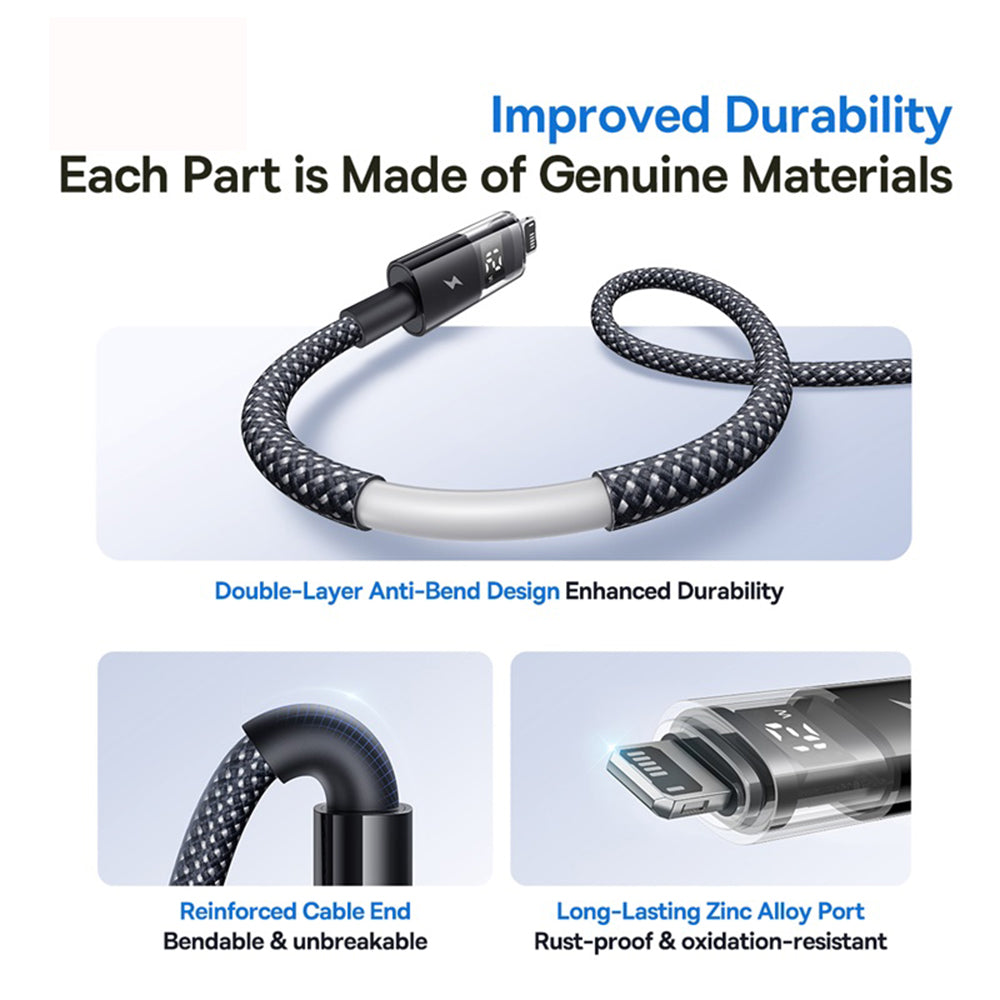 USB-A - Lightning Baseus Display 2 adat- és töltőkábel, 18W, 2m, Fekete P10382700121-01