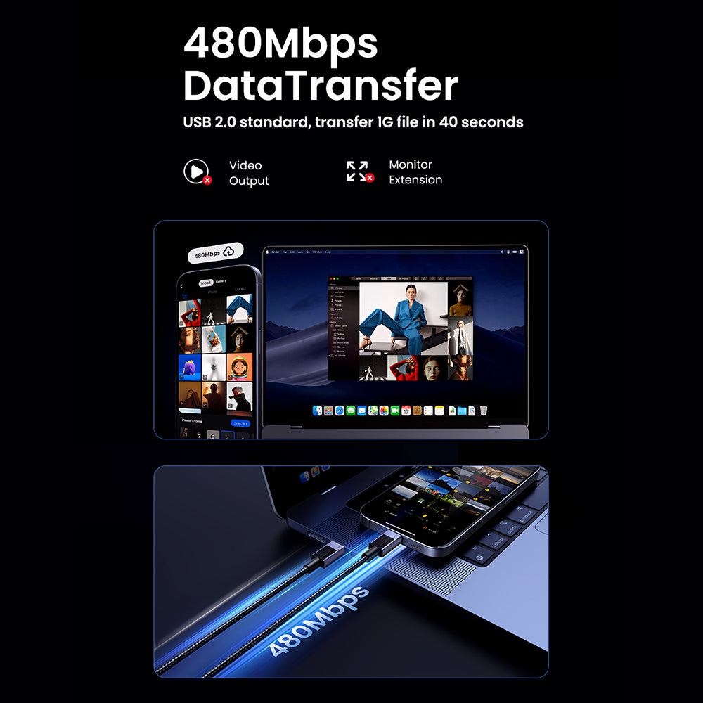 USB-C - USB-C UGREEN L513 adat- és töltőkábel, 240W, 2m, Fekete