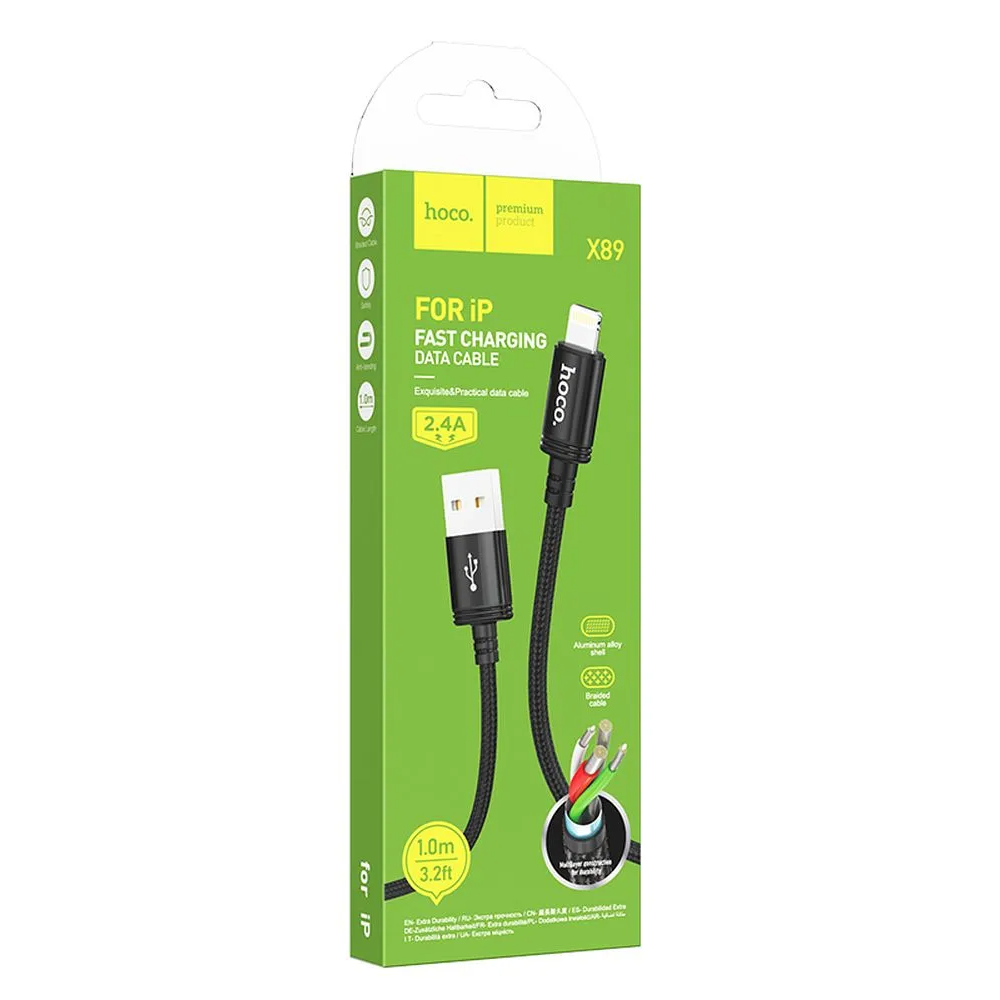 USB-A - Lightning HOCO X89 adat- és töltőkábel, 18W, 1m, Fekete