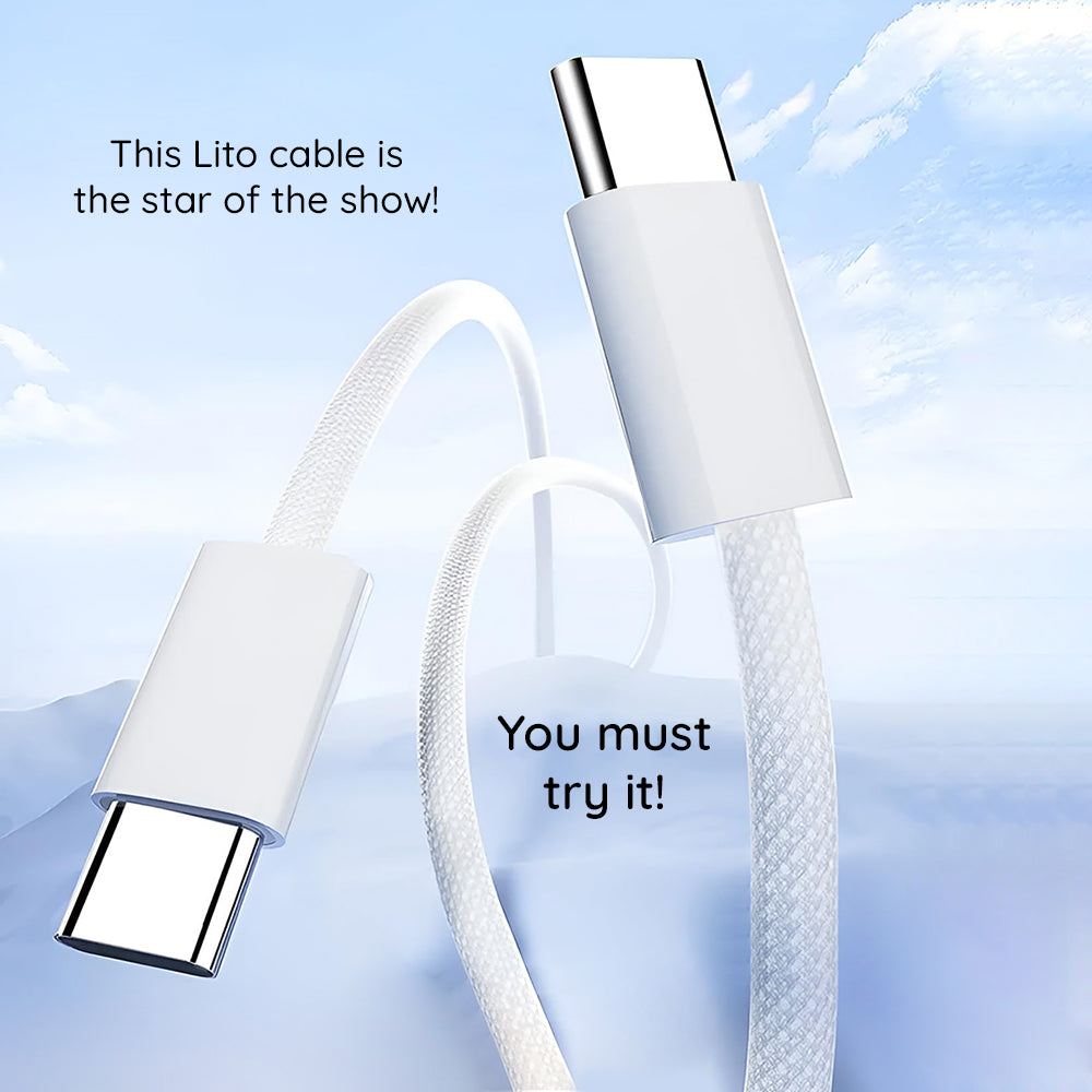 USB-C - USB-C adat- és töltőkábel Lito LD04CC, 60W, 2m, Fehér