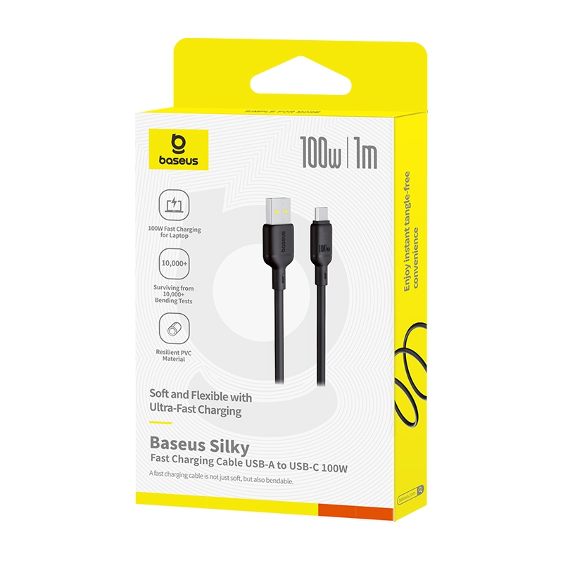USB-A - USB-C Baseus Silky adat- és töltőkábel, 100W, 1m, Fekete P10377703113-00