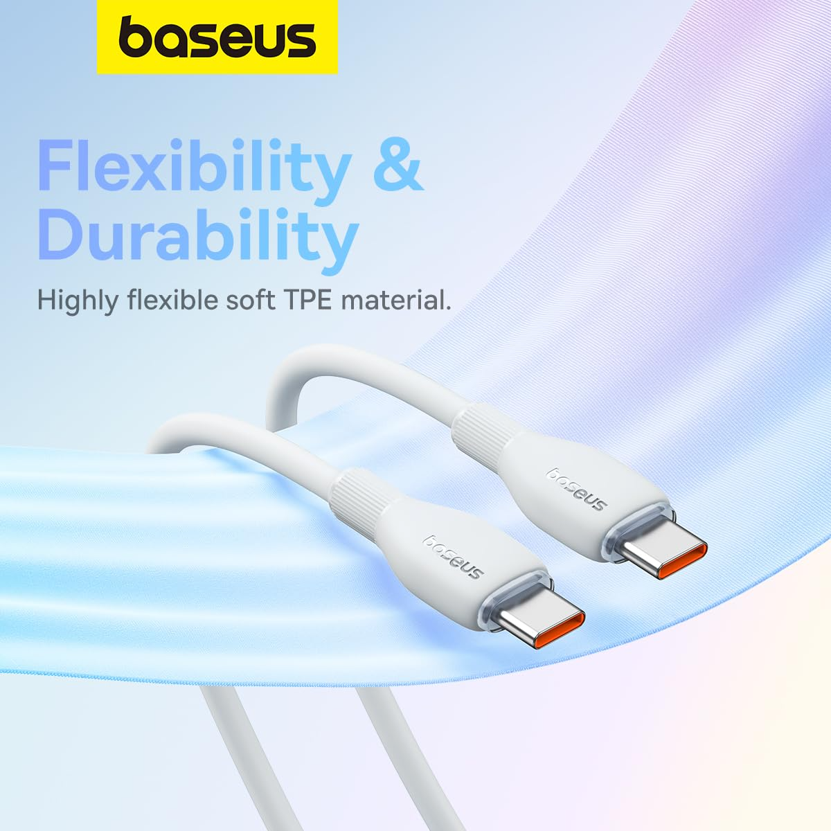 USB-C - USB-C Baseus Pudding adat- és töltőkábel, 100W, 1.2m, Fehér P10355702221-00