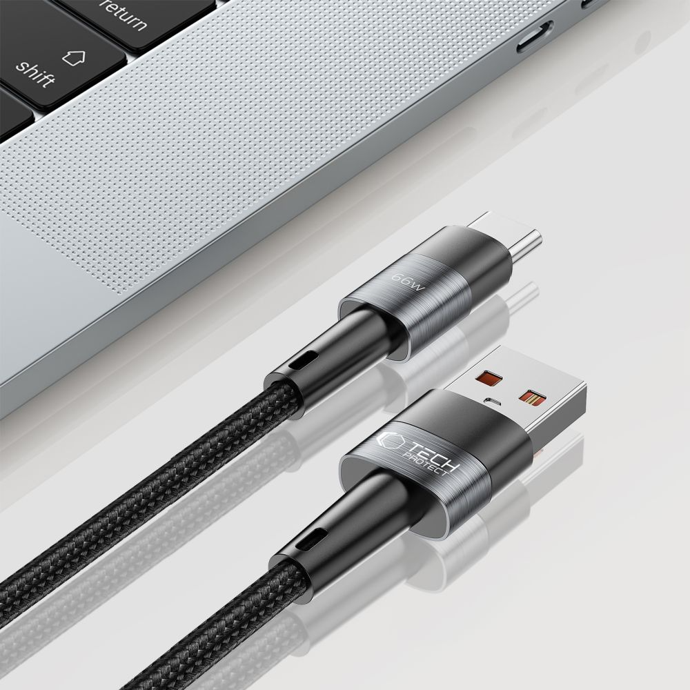 USB-A - USB-C adat- és töltőkábel Tech-Protect Ultraboost, 66W, 0,5m, szürke
