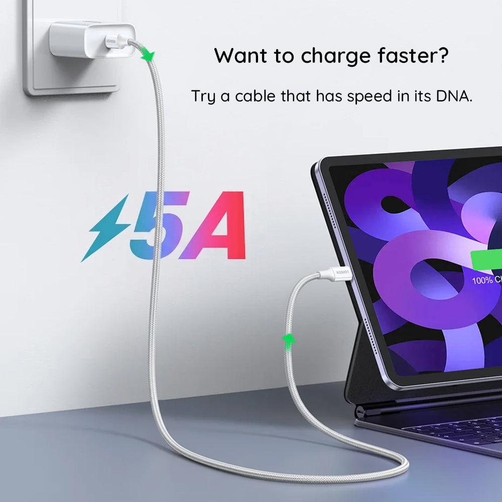 USB-C adat- és töltőkábel - USB-C UGREEN L502, 100W, 1m, Narancssárga