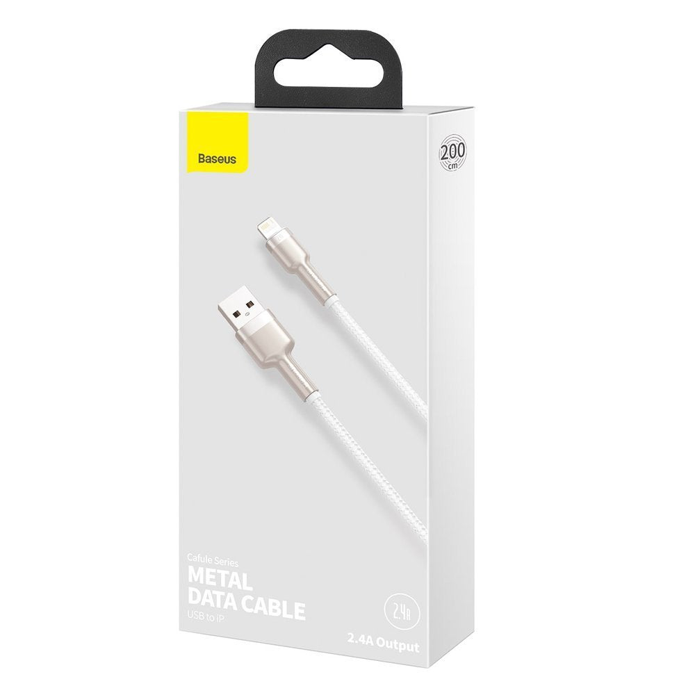 Adat- és töltőkábel USB-A - Lightning Baseus Cafule Metal Series, 18W, 1m, fehér CALJK-A02