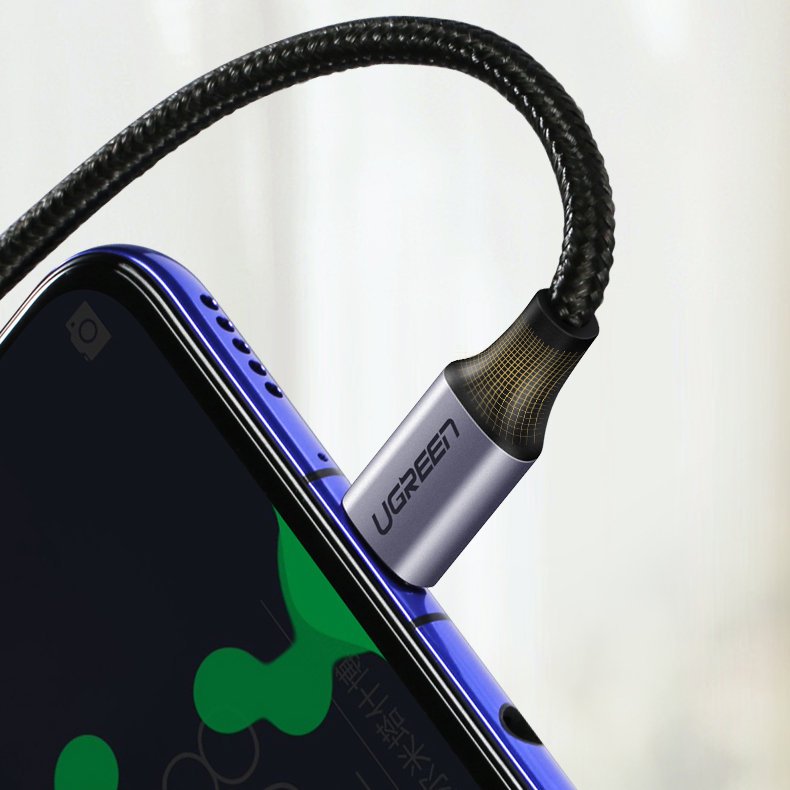 USB-C - USB-C UGREEN US255 Angled adat- és töltőkábel, 60W, 1m, szürke