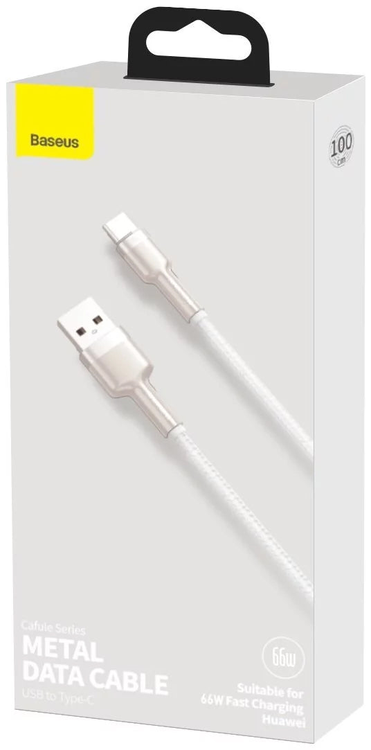 Adat- és töltőkábel USB-A USB-C Baseus Cafule Metal Series, 66W, 1m, fehér CAKF000102