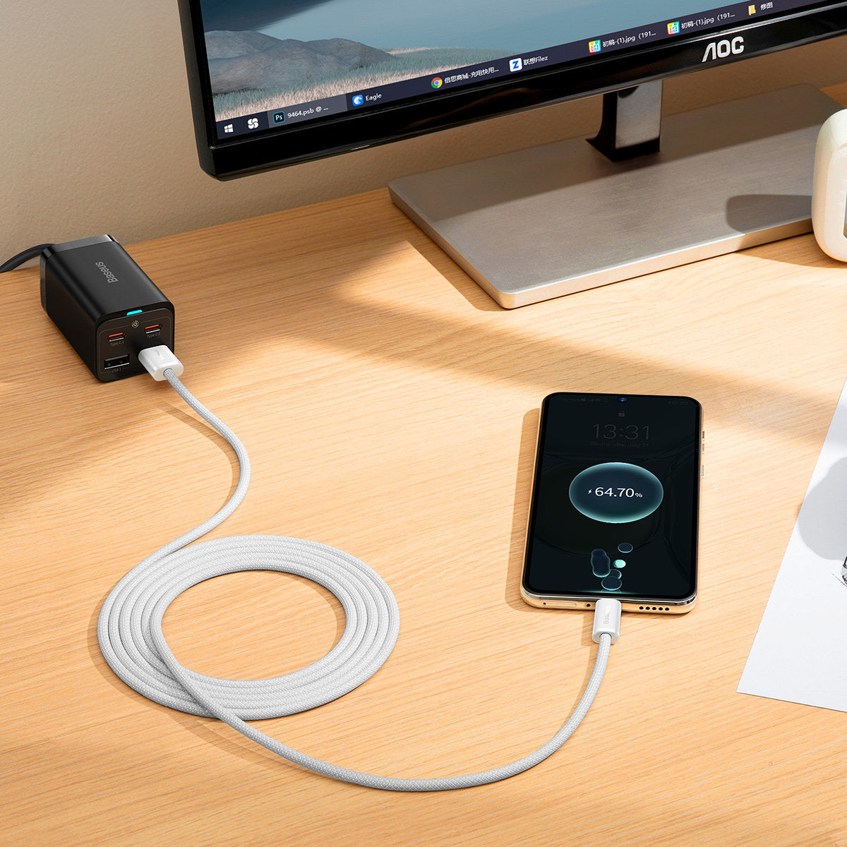 Adat- és töltőkábel USB-A - USB-C Baseus Dynamic sorozat, 100W, 2m, fehér CALD000702