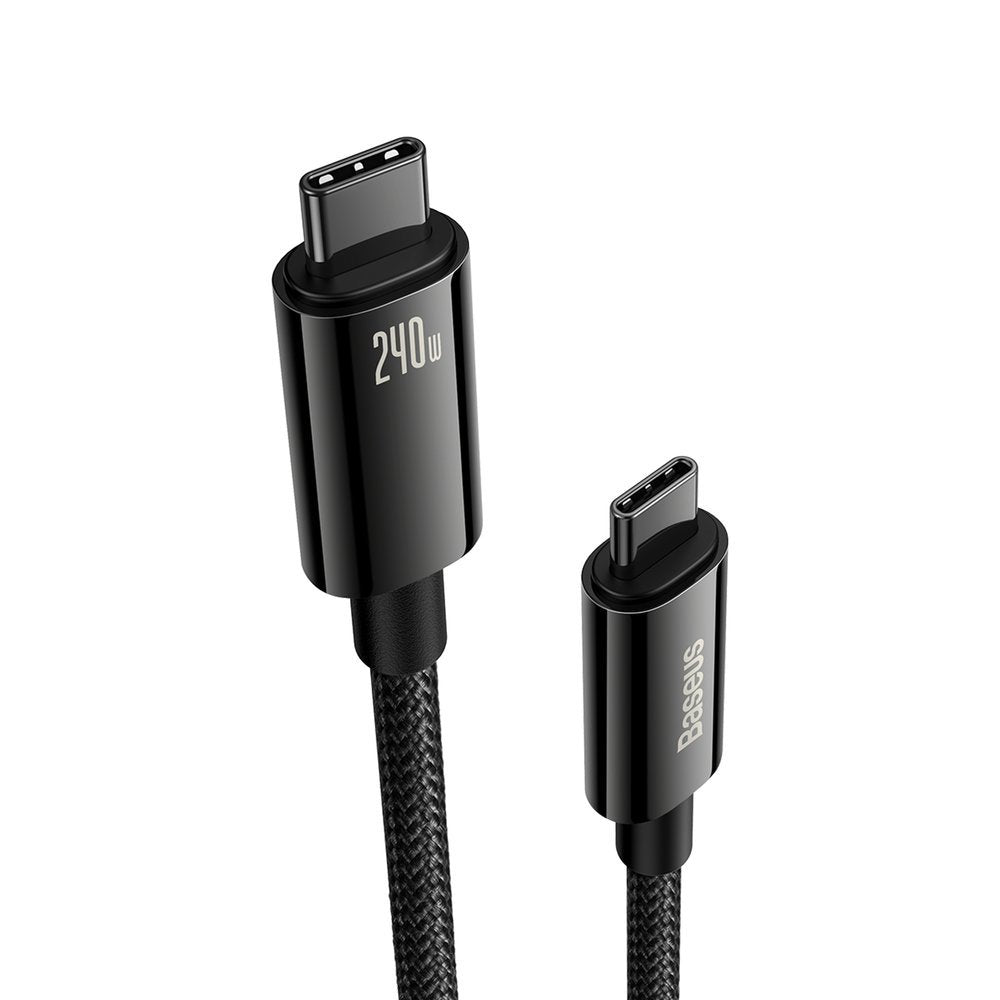 USB-C adat- és töltőkábel - USB-C Baseus Tungsten Gold, 240W, 2m, fekete CAWJ0401010101