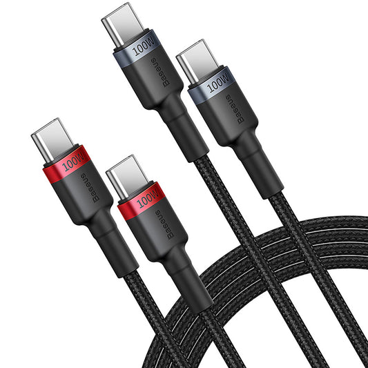 USB-C adat- és töltőkábel - USB-C Baseus Cafule, 100W, 2m, piros, 2 darabos készlet