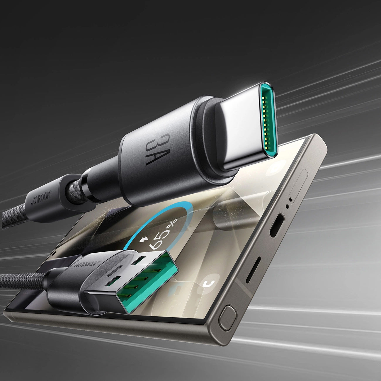 USB-A - USB-C adat- és töltőkábel Joyroom S-A50, 60W, 1.2m, Szürke