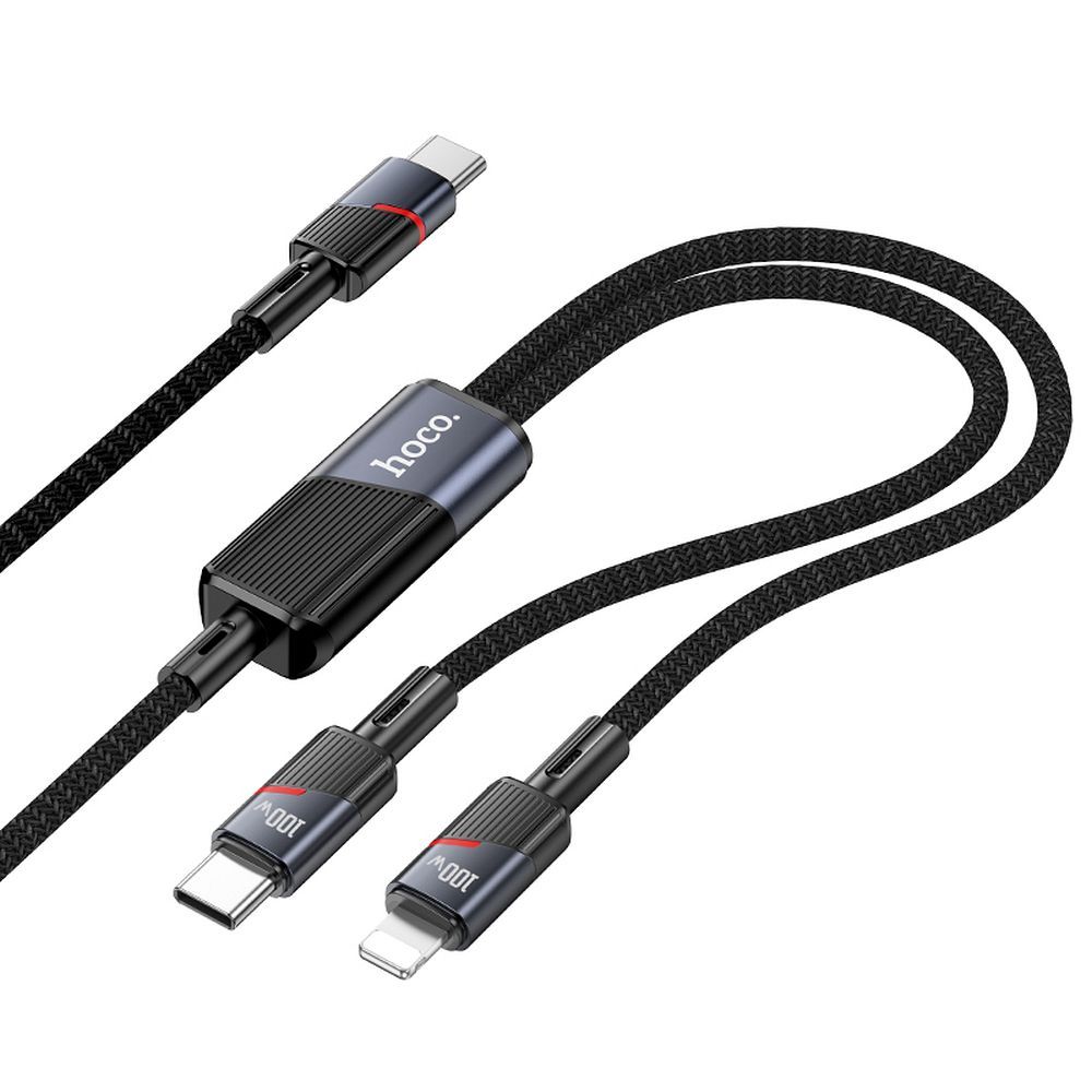 USB-C - Lightning / USB-C HOCO U139 2in1 adat- és töltőkábel, 100W, 1.2m, Fekete