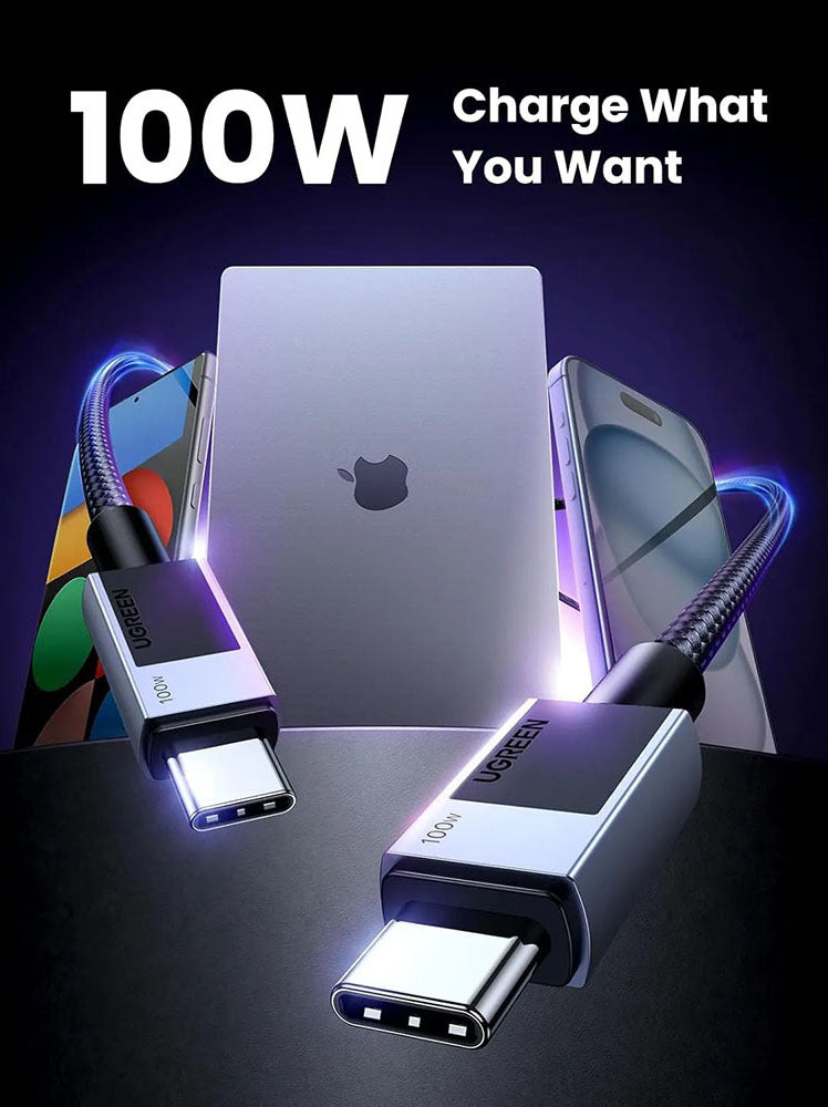 USB-C - USB-C adat- és töltőkábel UGREEN L512, 100W, 3m, szürke