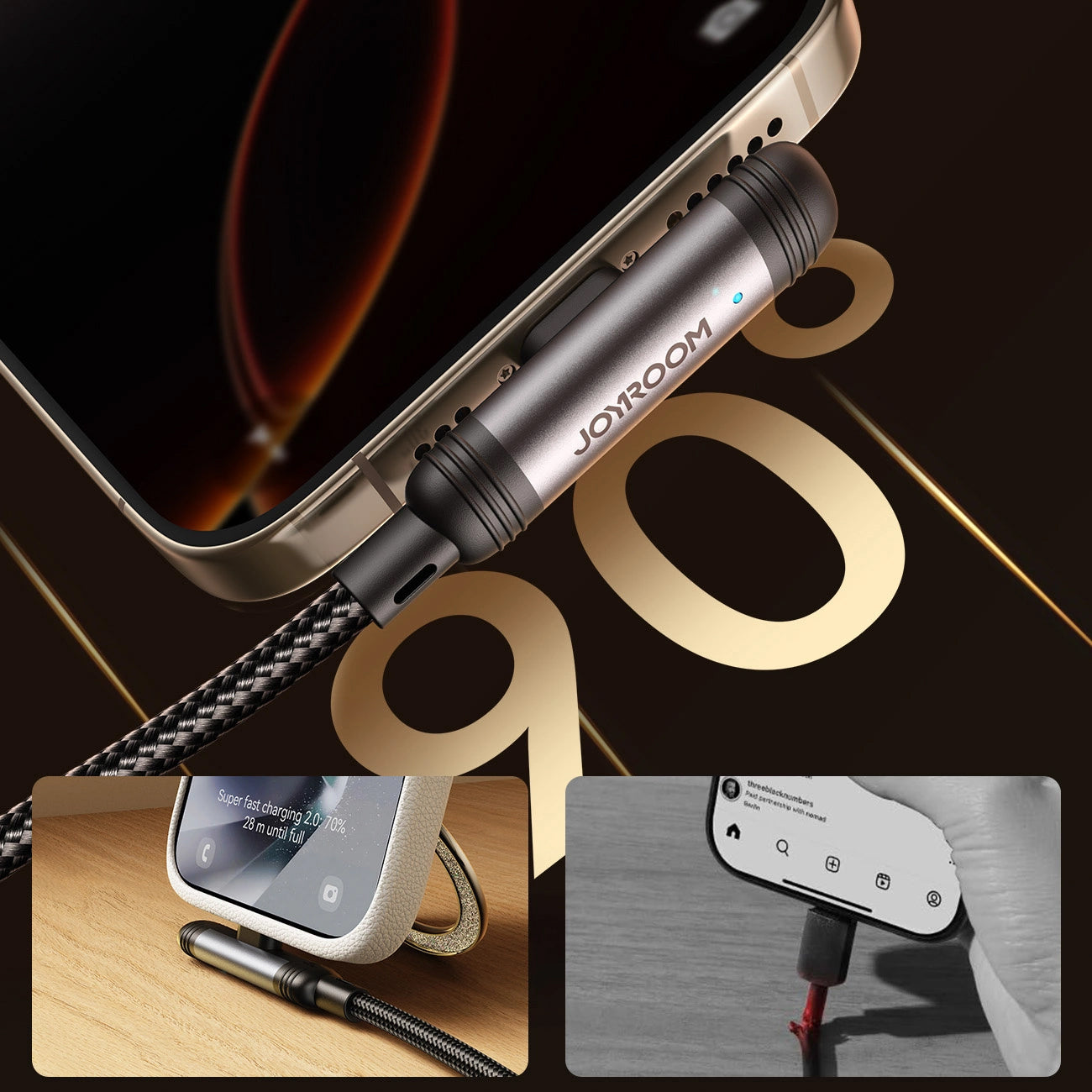 USB-A - USB-C Joyroom S-A56 EnjoyX Angled adat- és töltőkábel, 20W, 1.2m, Fekete