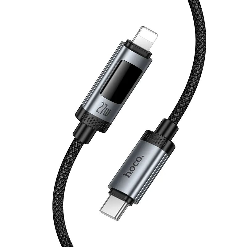 USB-C - Lightning HOCO Display U148 adat- és töltőkábel, 27W, 1.2m, Fekete