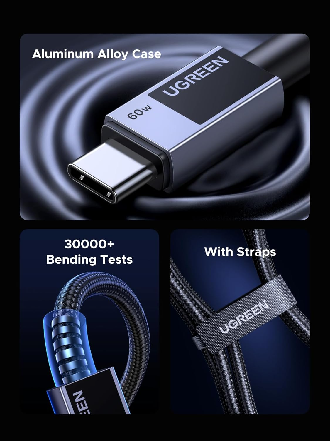 USB-C - USB-C UGREEN L524 adat- és töltőkábel, 60W, 2m, szürke