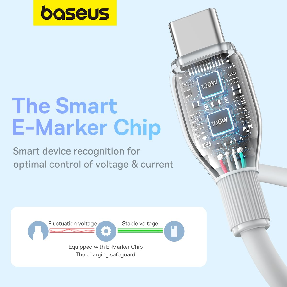 USB-C - USB-C Baseus Pudding adat- és töltőkábel, 100W, 1.2m, Fehér P10355702221-00