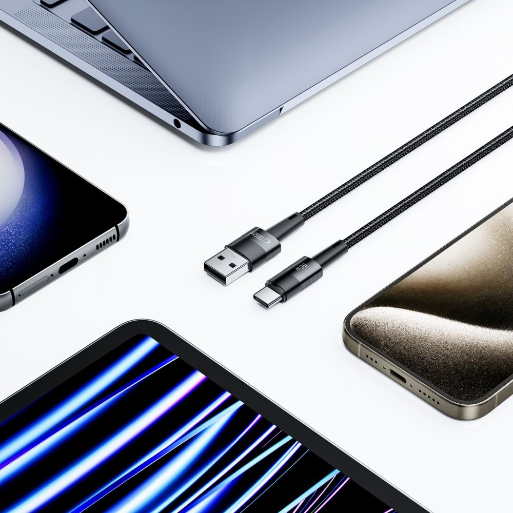 USB-A - USB-C adat- és töltőkábel Tech-Protect Ultraboost, 66W, 0,5m, szürke