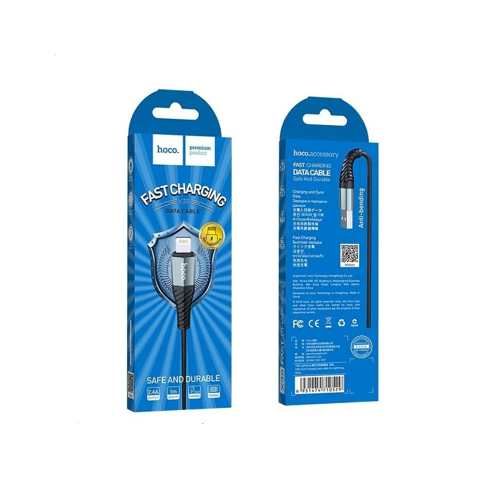 Adat- és töltőkábel USB-A - Lightning HOCO X38 Cool, 18W, 1m, Fekete