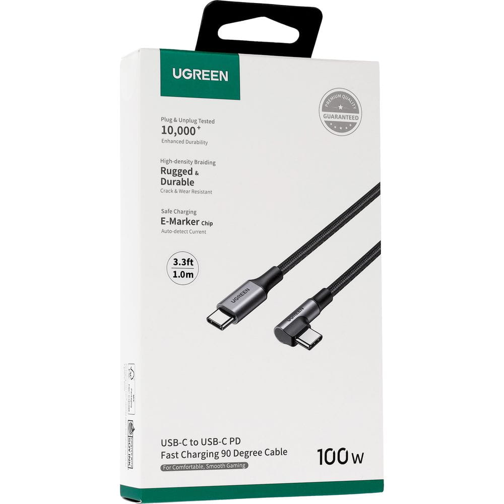 USB-C adat- és töltőkábel - USB-C UGREEN US334 szögletes, 100W, 1m, fekete