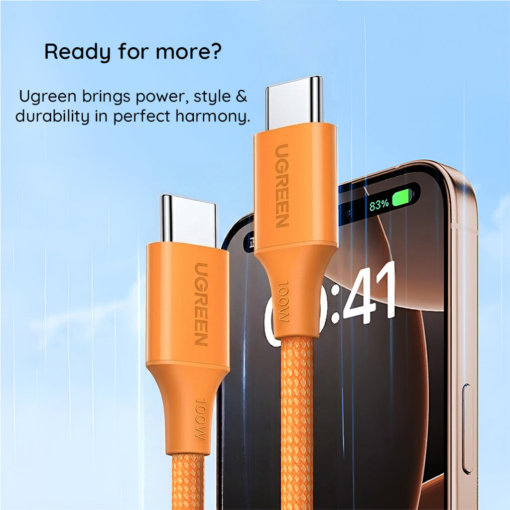 USB-C adat- és töltőkábel - USB-C UGREEN L502, 100W, 1m, Narancssárga