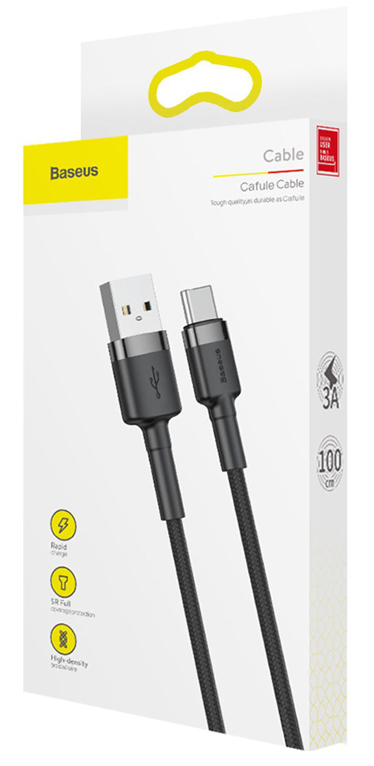 USB-A - USB-C Baseus Cafule adat- és töltőkábel, 60W, 1m, szürke CATKLF-BG1