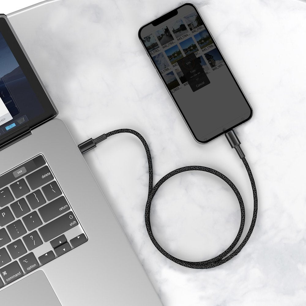 Baseus nagy sűrűségű fonott USB-C - Lightning adat- és töltőkábel, 20W, 1m, fekete CATLGD-01