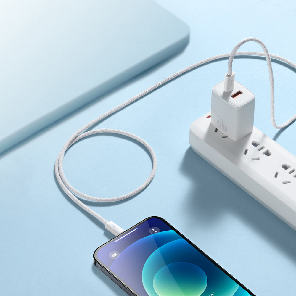 USB-C - Lightning Baseus Dynamic Fast Charging adat- és töltőkábel, 20W, 2m, fehér CALD000102