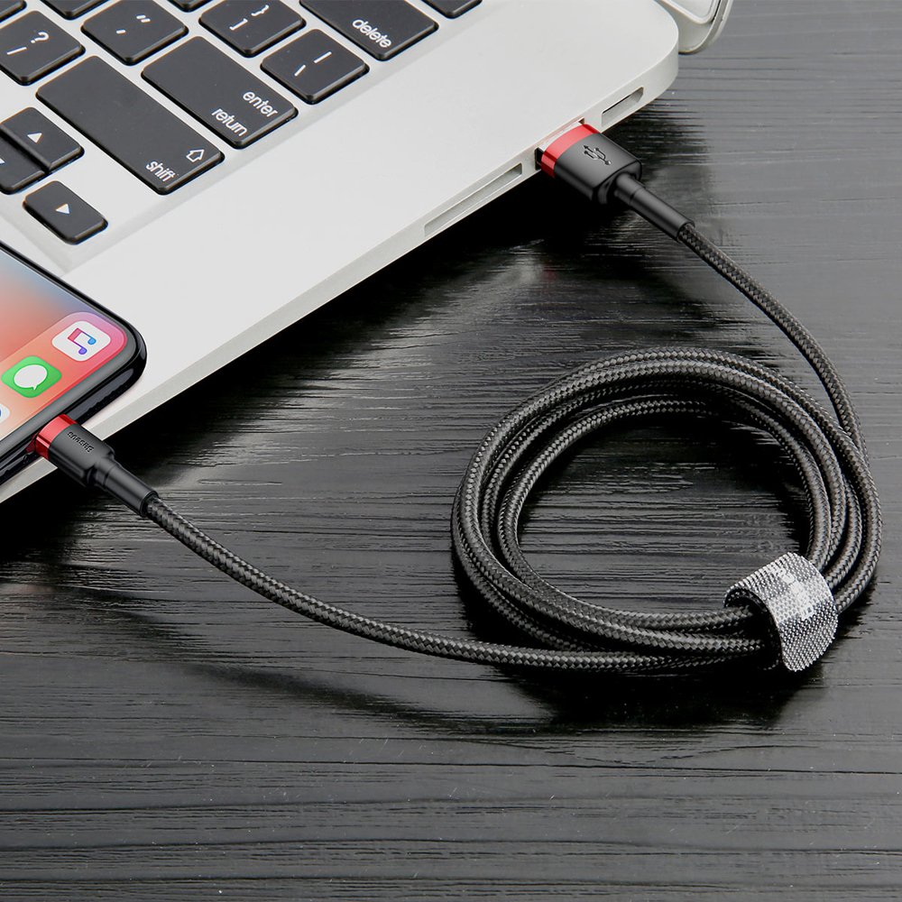 USB-A - Lightning Baseus Cafule adat- és töltőkábel, 18W, 0,5m, Piros CALKLF-A19