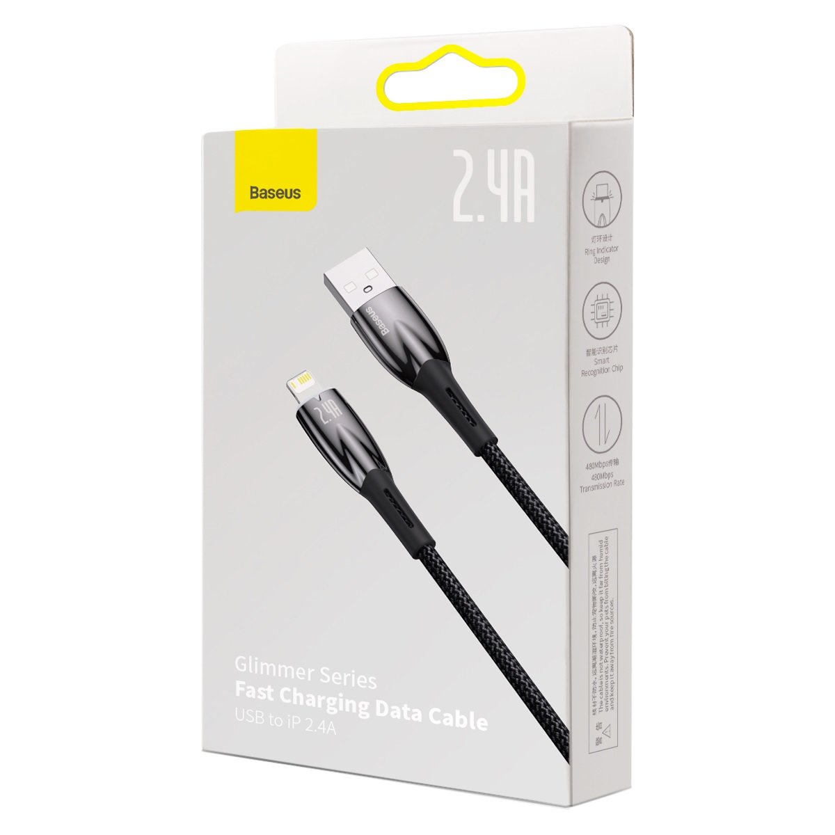 Baseus Glimmer sorozatú USB-A - Lightning adat- és töltőkábel, 20W, 2m, Fekete