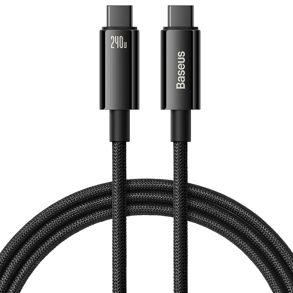 USB-C adat- és töltőkábel - USB-C Baseus Tungsten Gold, 240W, 2m, fekete CAWJ0401010101