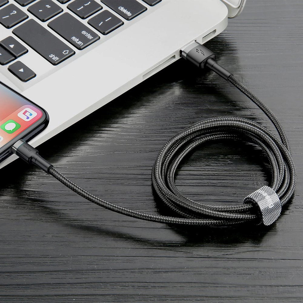 USB-A - Lightning Baseus Cafule adat- és töltőkábel, 18W, 0,5m, szürke CALKLF-AG1